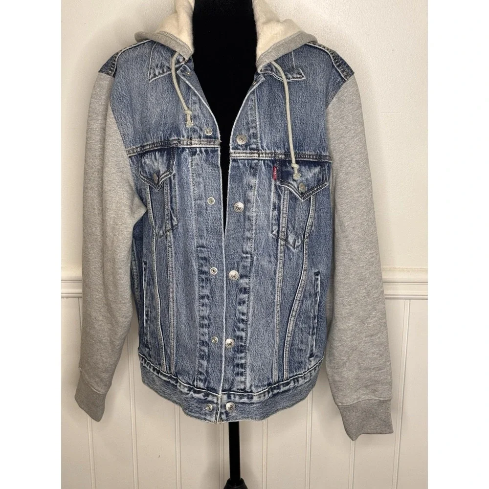Levi's Trucker Jacket M Y2K Streetwear Hybrid Hoodie Denim Fleece Blokecore
